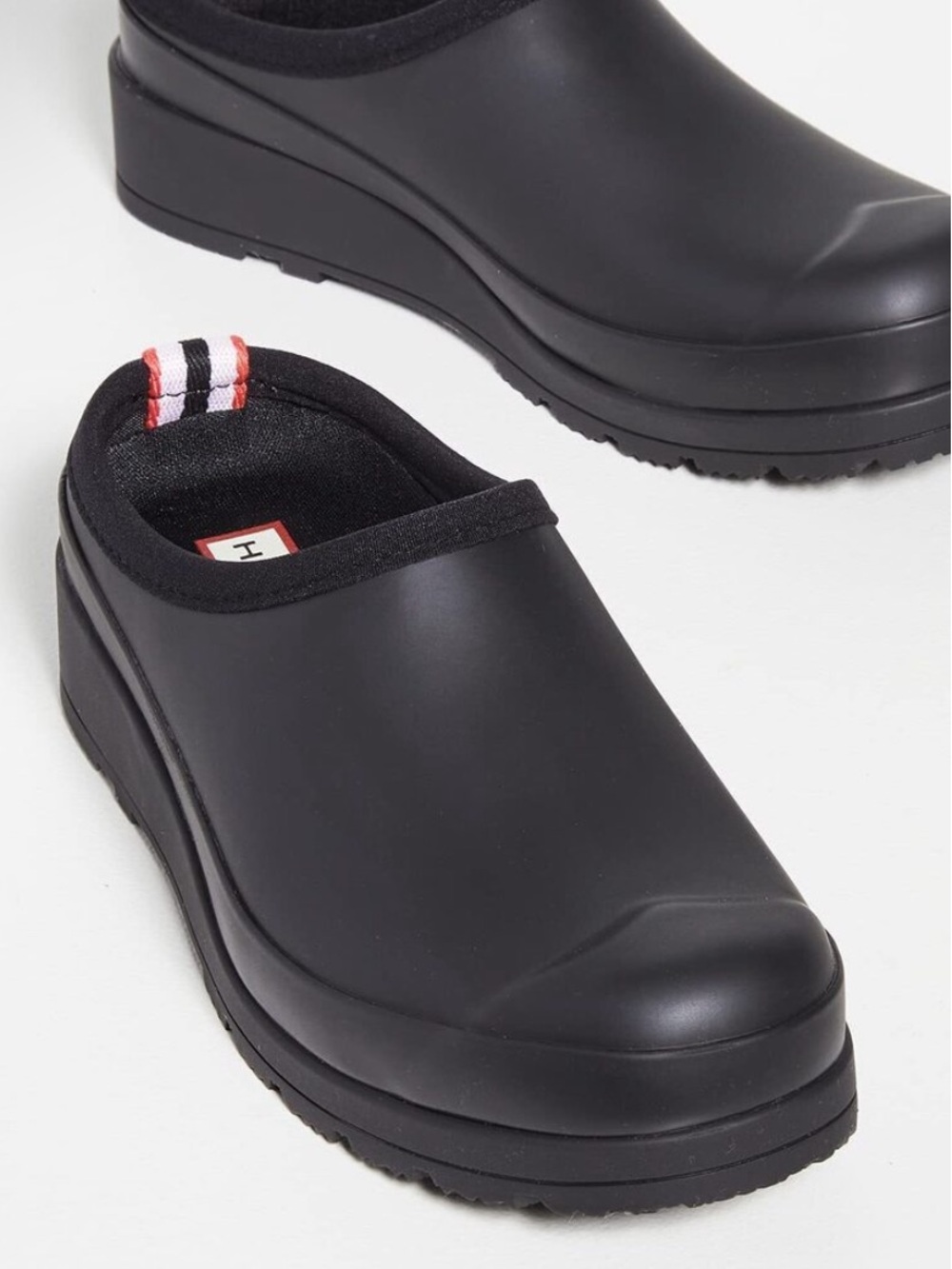 Hunter Black Slip-On Rain Clog Mule with Webbing Pull Tab